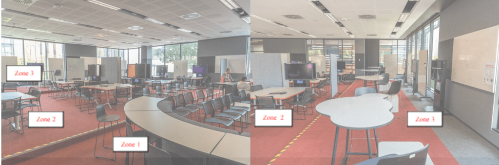 Two images of the 'the red room' to illustrate their zoning.
